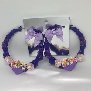 Purple Bamboo Hoop Earrings